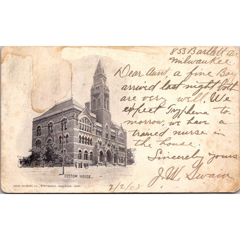 1920 Customs House Nashville Tennessee Postcard AI9-M25