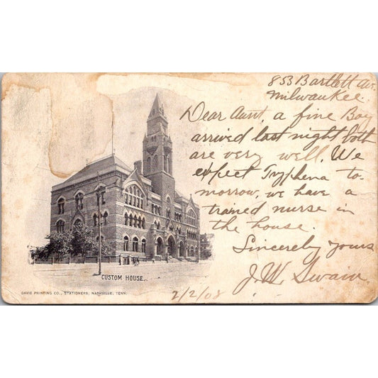 1920 Customs House Nashville Tennessee Postcard AI9-M25