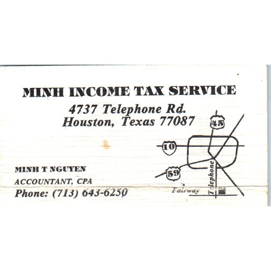 Minh Income Tax Service Minh T Nguyen Houston TX Vintage Business Card SD8-B9