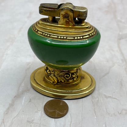 Vintage Art Deco Ronson Leona Brass Green Enamel Table Lighter TL24