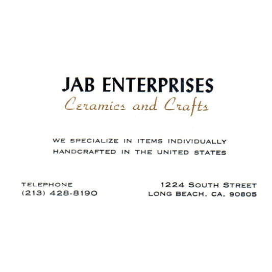 Jab Enterprises Ceramics and Crafts Long Beach CA Vintage Business Card SF3-B1