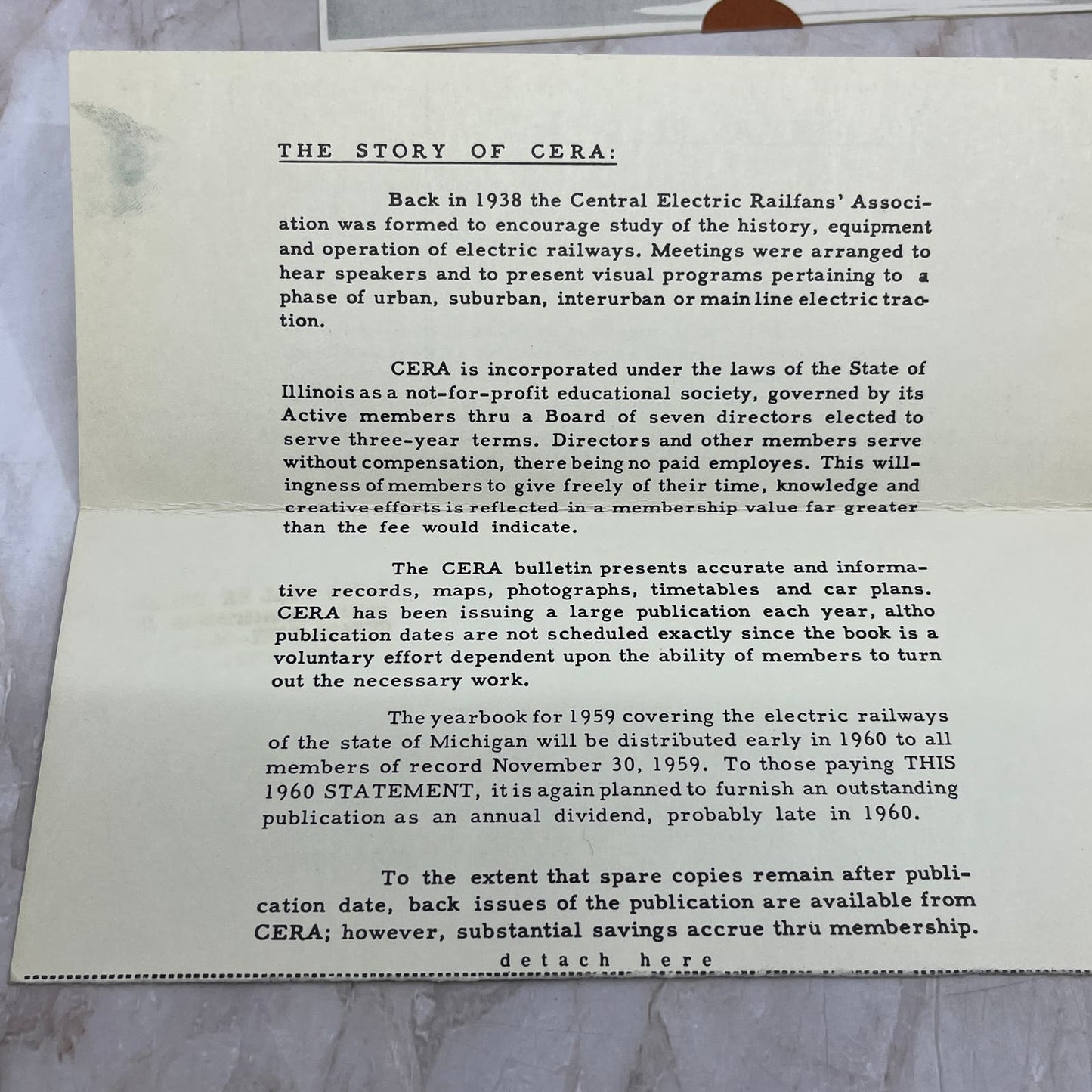 c1959 CERA Central Electric Railfans Association Ephemera Lot AE5