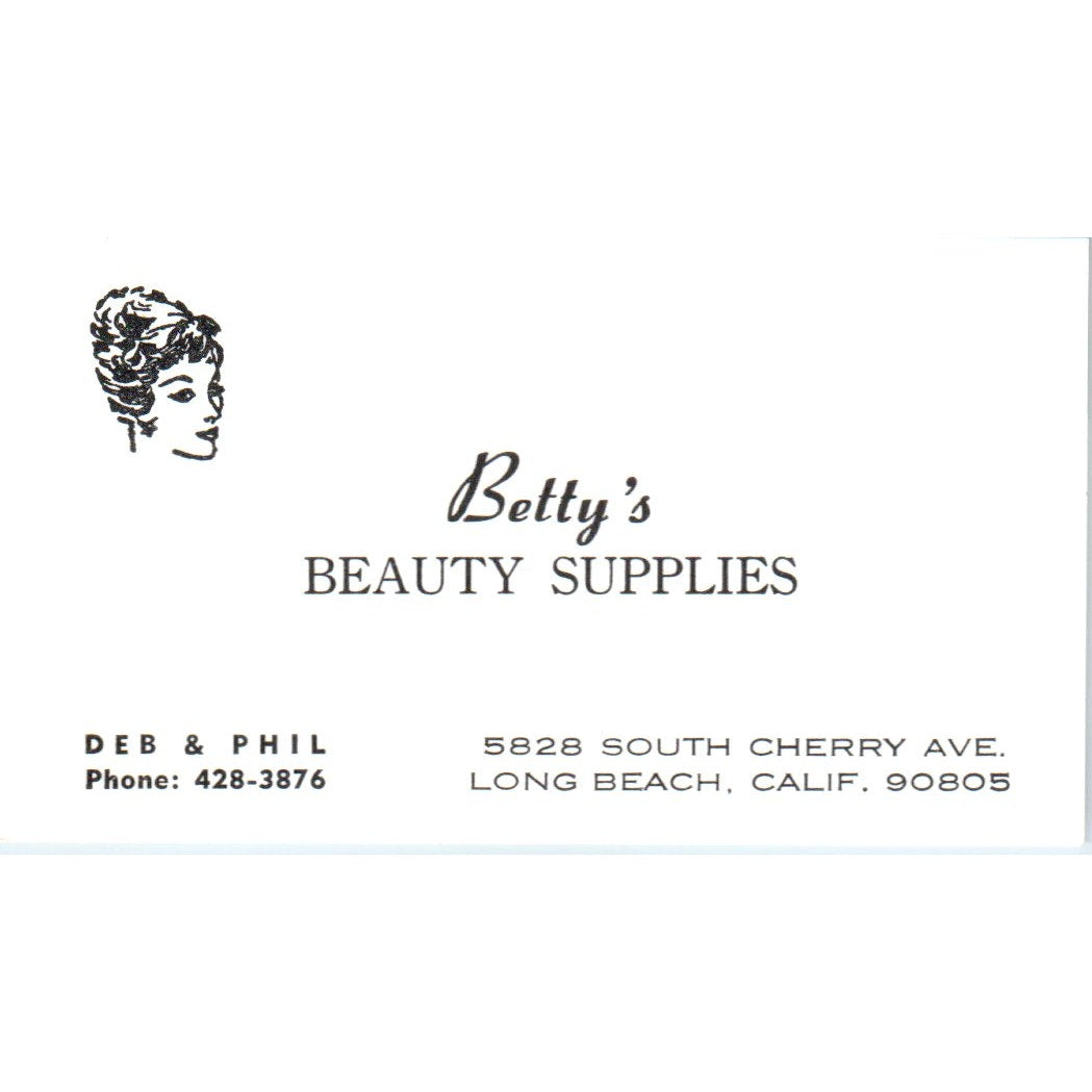 Betty's Beauty Supplies Deb & Phil Long Beach CA Vintage Business Card SD8-B12