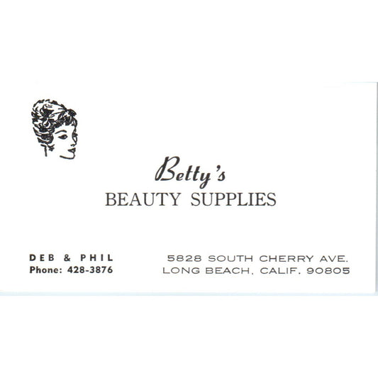 Betty's Beauty Supplies Deb & Phil Long Beach CA Vintage Business Card SD8-B12