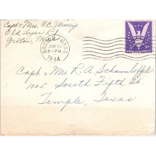 1944 Envelope Capt C.C. Urney to Capt R.A. Schaumloffel Temple TX AF1-RR3