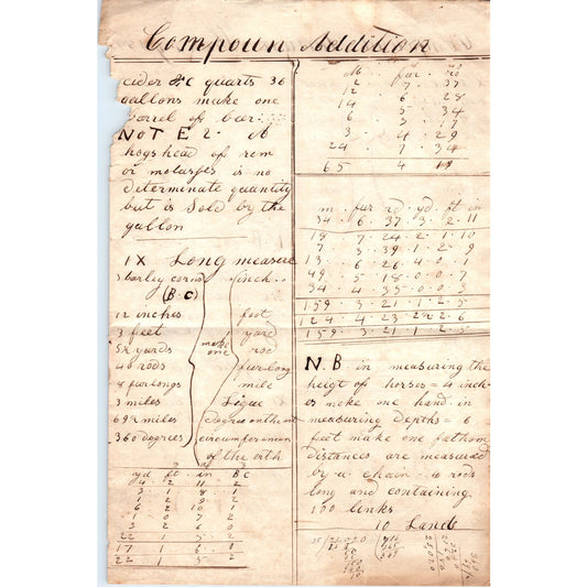 1841 Original School Work Henry Sherman Compound Addition Math D21