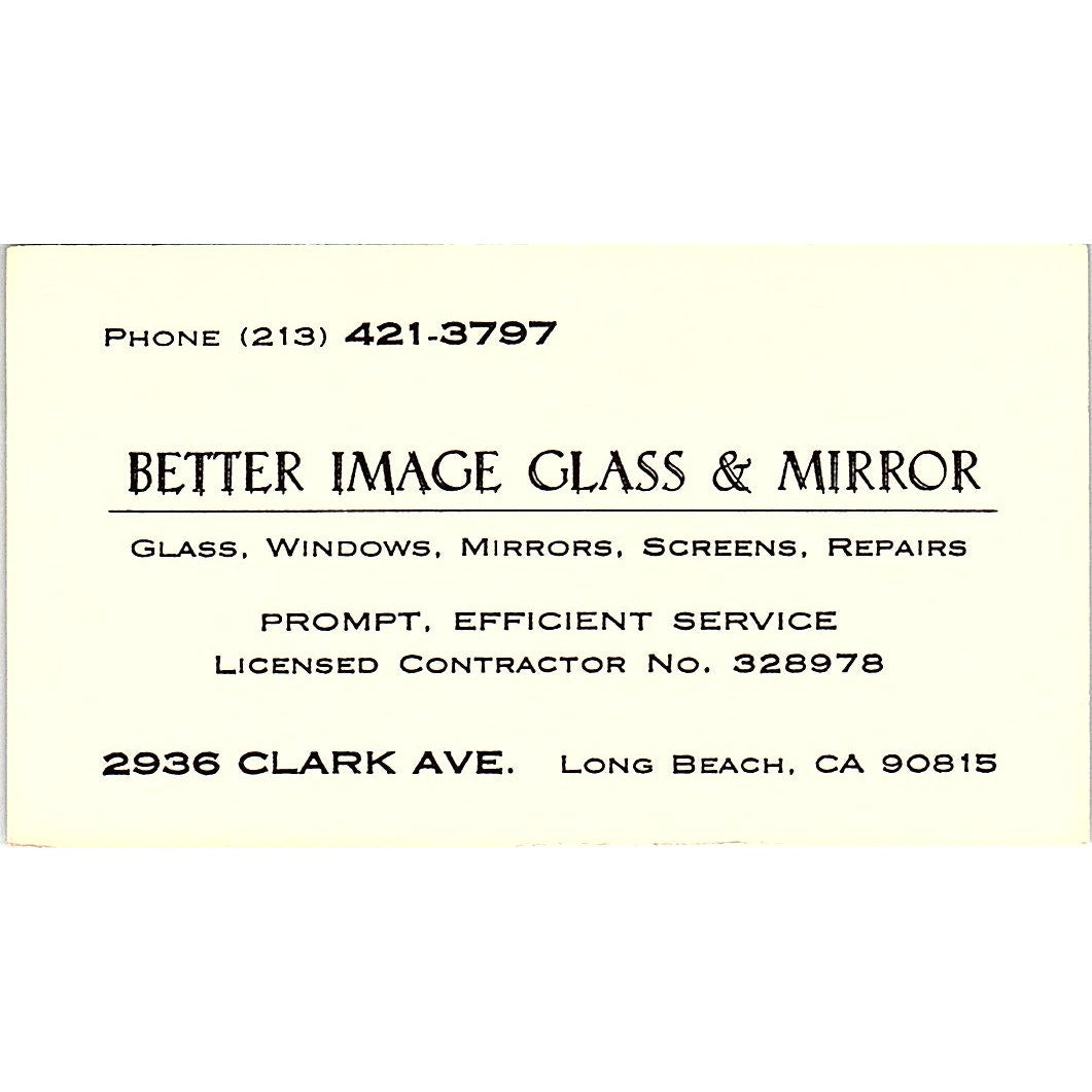 Better Image Glass & Mirror Windows Screens Long Beach CA Business Card SF3-B2