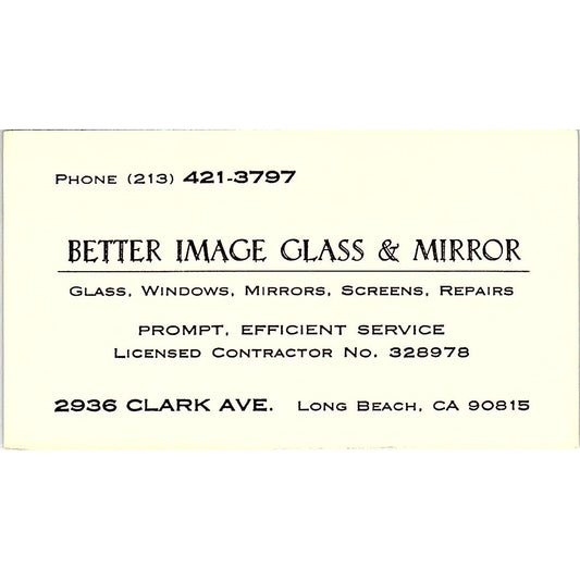 Better Image Glass & Mirror Windows Screens Long Beach CA Business Card SF3-B2