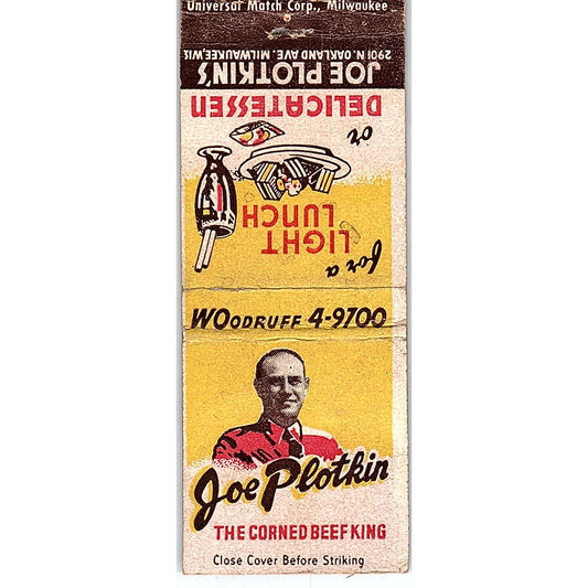 Joe Plotkin's Delicatessen Milwaukee WI Vintage Matchbook Cover SC7-Y2
