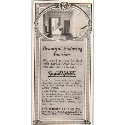 Liquid Velvet The O'Brien Varnish Co South Bend IN 1918 Magazine Ad AF1-WH1