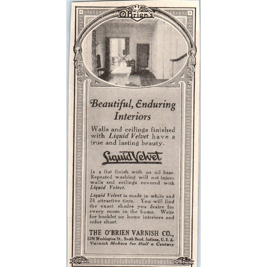 Liquid Velvet The O'Brien Varnish Co South Bend IN 1918 Magazine Ad AF1-WH1
