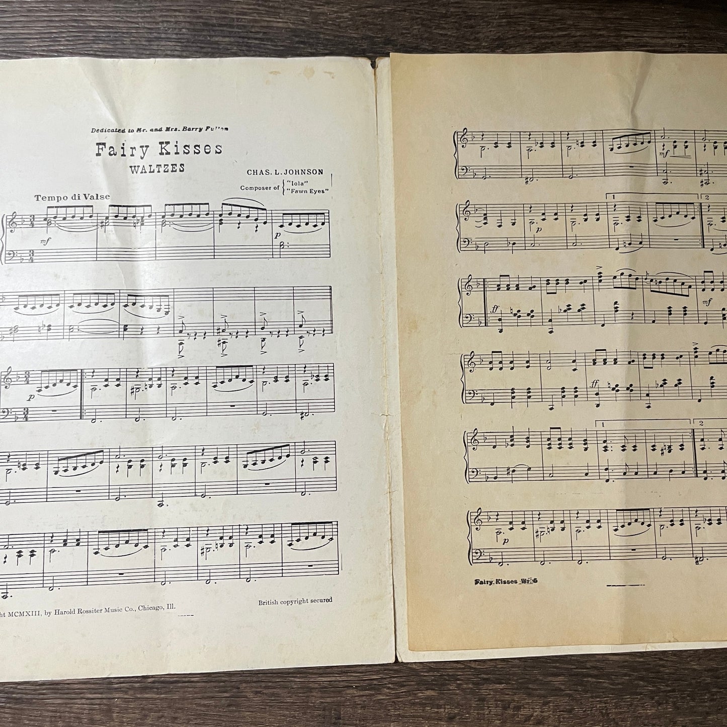Fairy Kisses Waltz 5 by Chas L Johnson 1908 Sheet Music V13