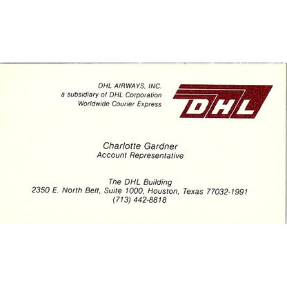 DHL Airways Inc. Charlotte Gardner Houston Texas Vintage Business Card SB4-B5