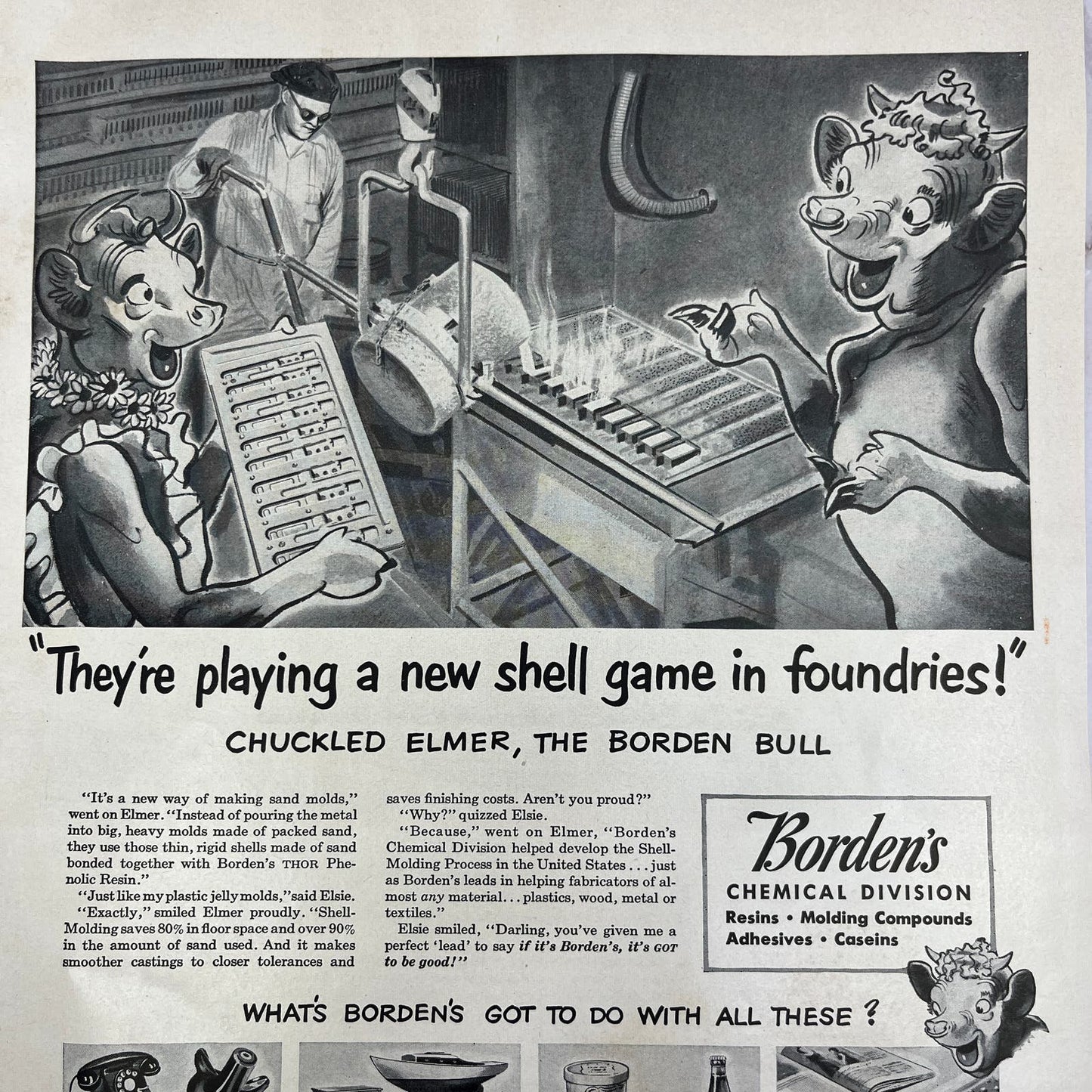 Borden's Elmer Borden Bull Chemical Division 1951 Magazine Ad FL6-10