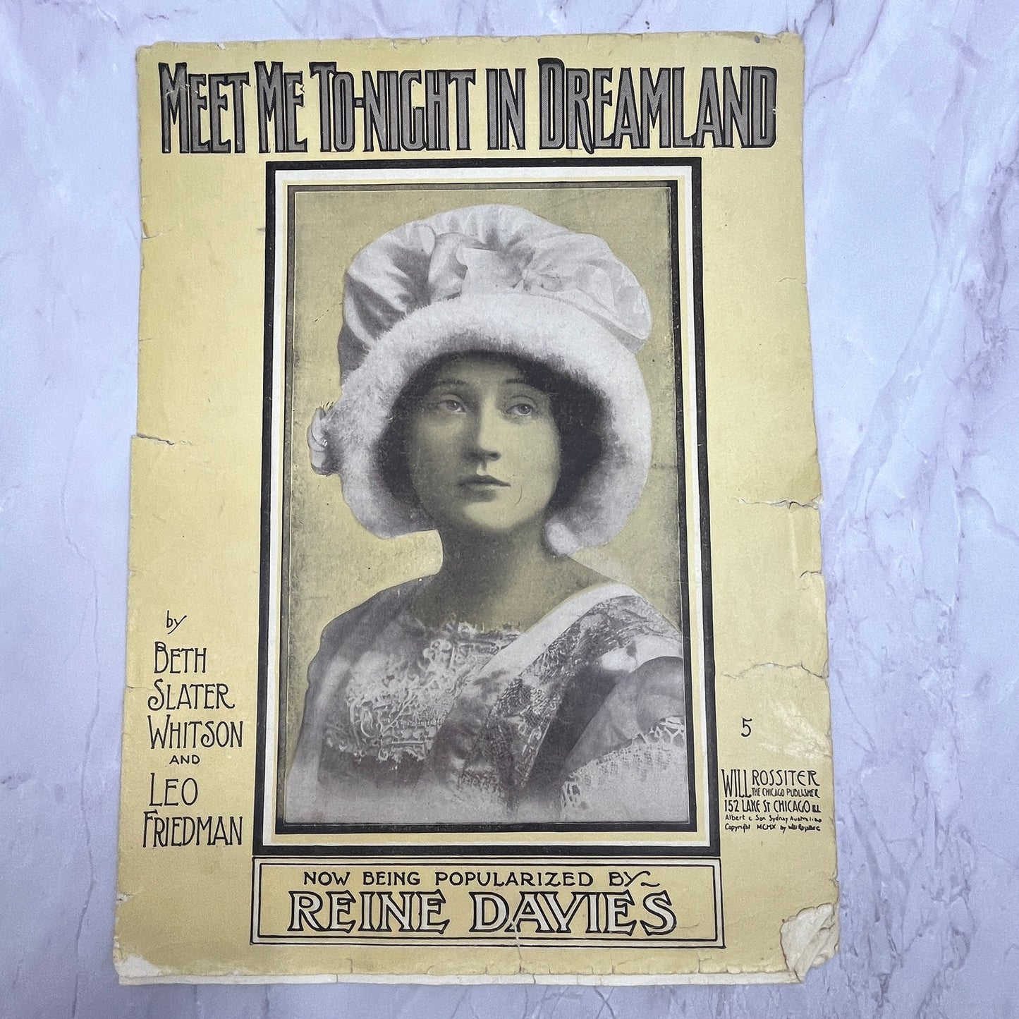 Meet Me To-Night in Dreamland Reine Davies 1909 Sheet Music V15