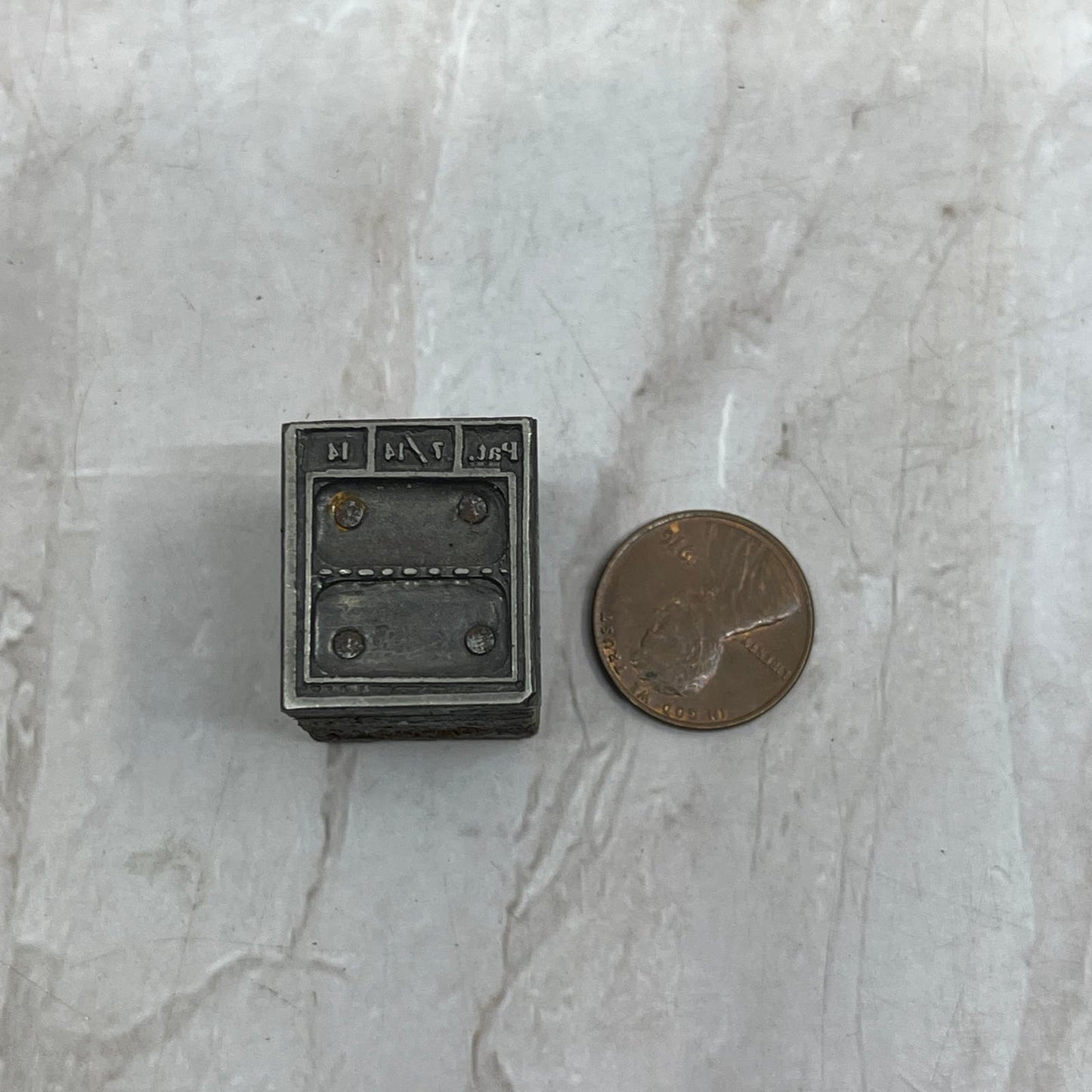 Pat 7 1/4 14 - Vintage Letterpress Printers Block Plate TG8