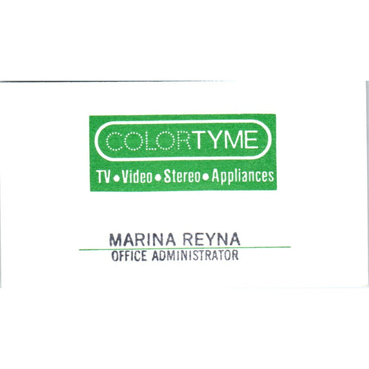 Marina Reyna Texas TX ColorTyme Rent to Own Vintage Business Card SD8-B5