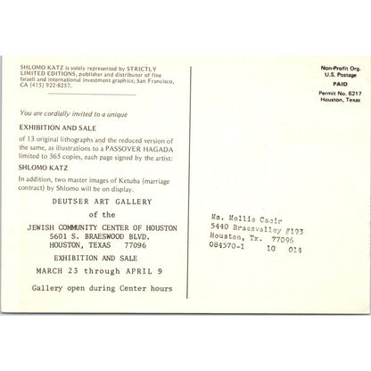 Seder - Shlomo Katz Deutser Art Gallery Advertising - Vintage Postcard AB8-RS1