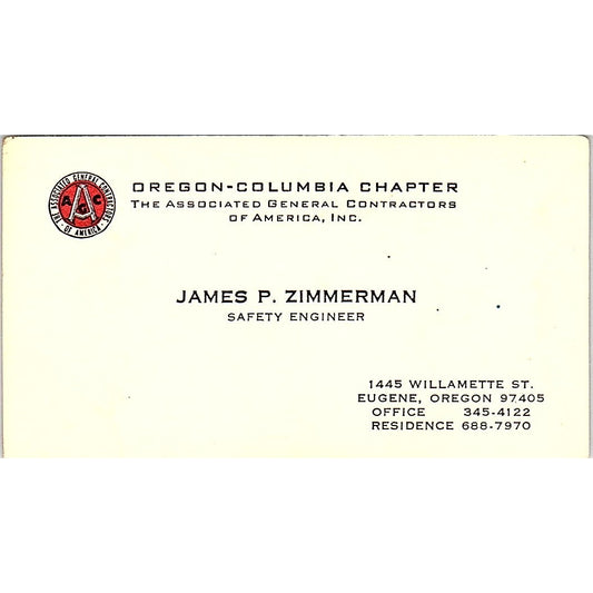 James P Zimmerman Oregon General Contractors Vintage Business Card SD9-B3