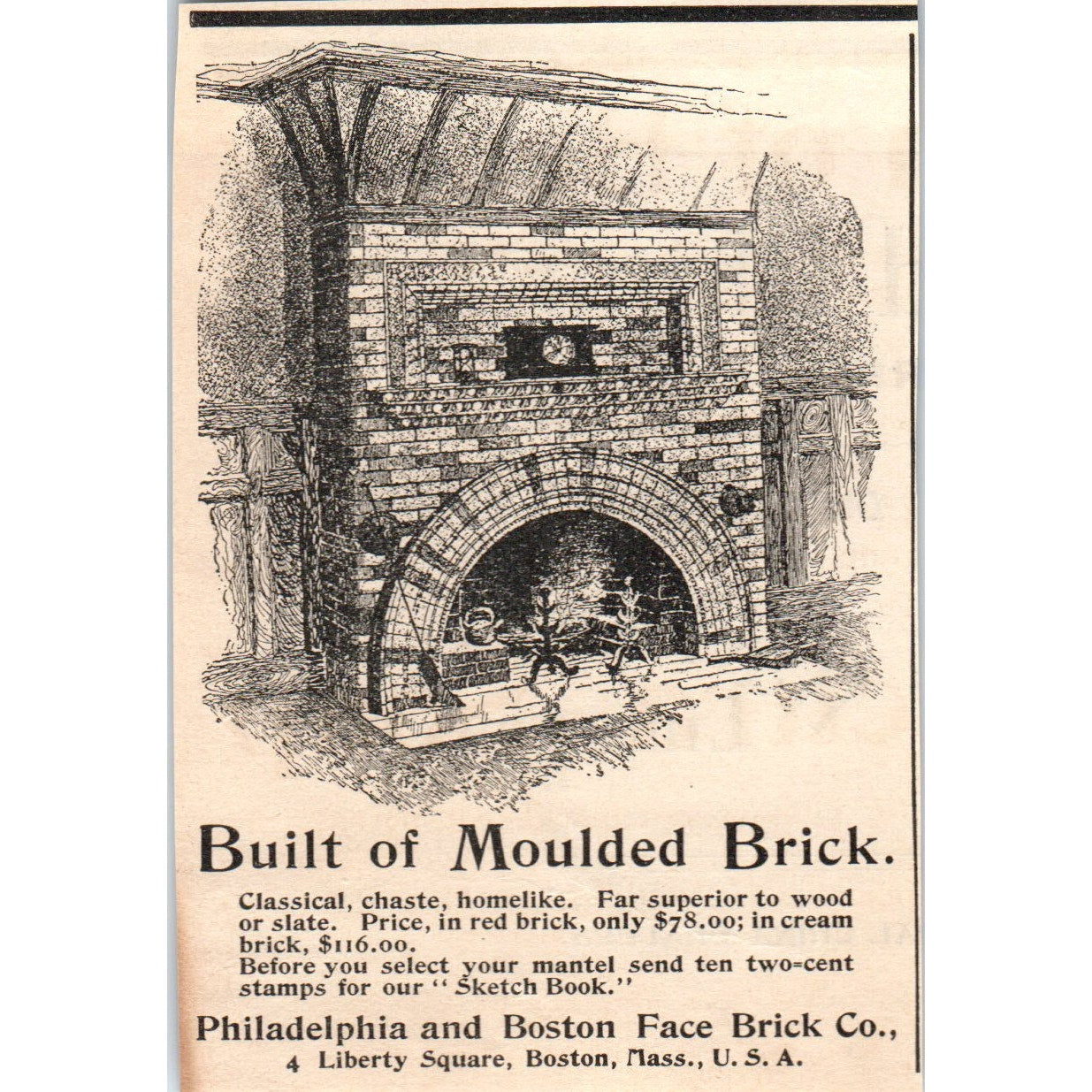 Brick Fireplace Philadelphia & Boston Face Brick Co 1892 Magazine Ad AB6-3