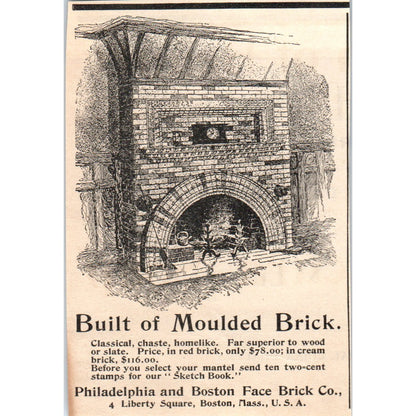 Brick Fireplace Philadelphia & Boston Face Brick Co 1892 Magazine Ad AK6-M1