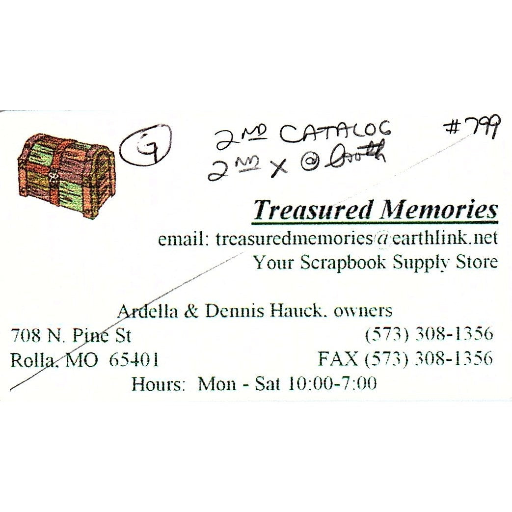 Treasured Memories Ardella & Dennis Hauck Rolla MO Vintage Business Card SC9-B9