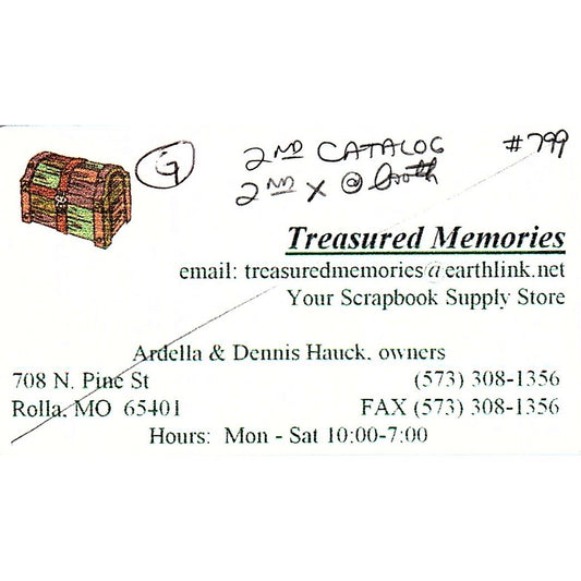 Treasured Memories Ardella & Dennis Hauck Rolla MO Vintage Business Card SC9-B9