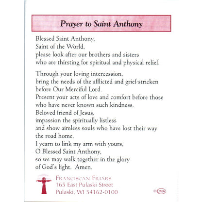Prayer to St Anthony Franciscan Friars Pulaski WI Vintage Prayer Card TH2-PC1