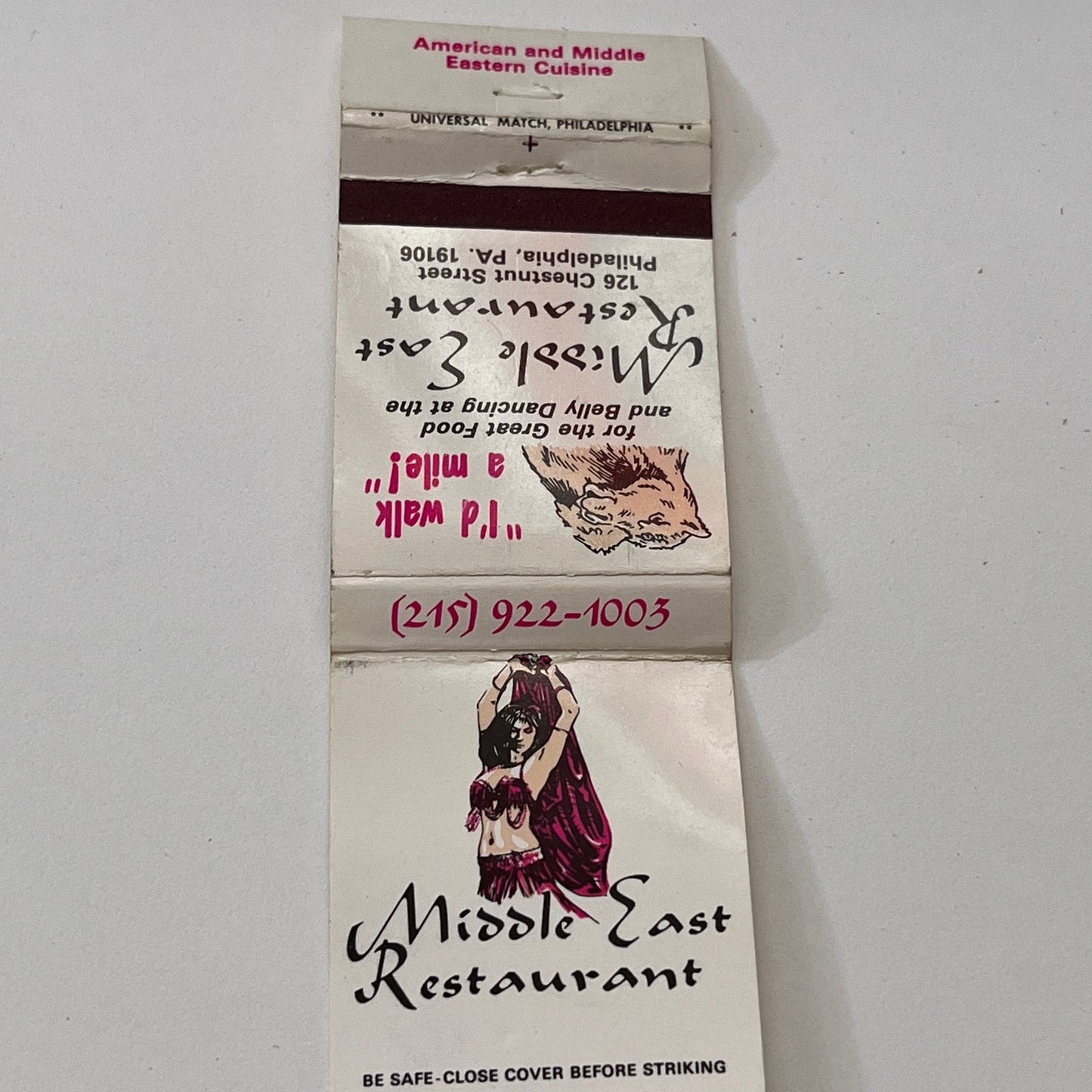 Middle East Restaurant 126 Chestnut St Philadelphia Matchbook Cover TB6-MB1-8