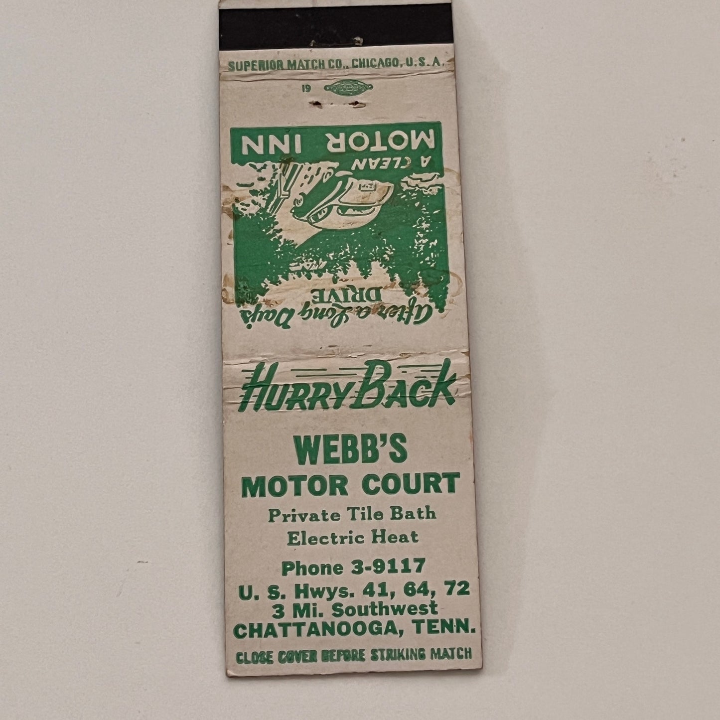 Webb's Motor Court Chattanooga TN Vintage Matchbook Cover TB6-MB2-2