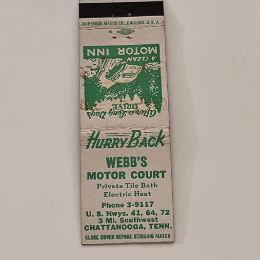 Webb's Motor Court Chattanooga TN Vintage Matchbook Cover TB6-MB2-2