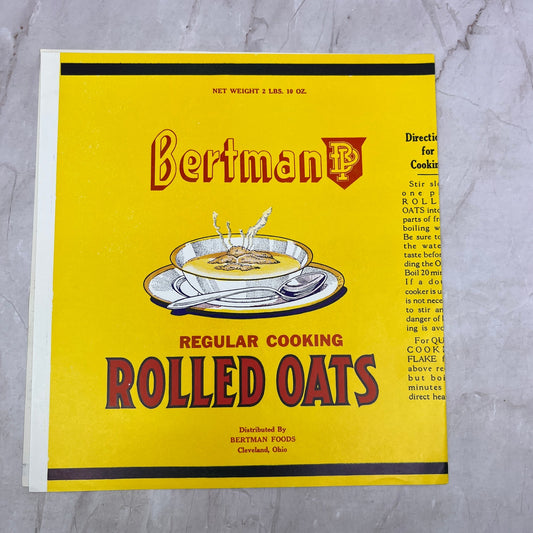 Bertman Rolled Oats Label Bertman Foods Cleveland Ohio A19