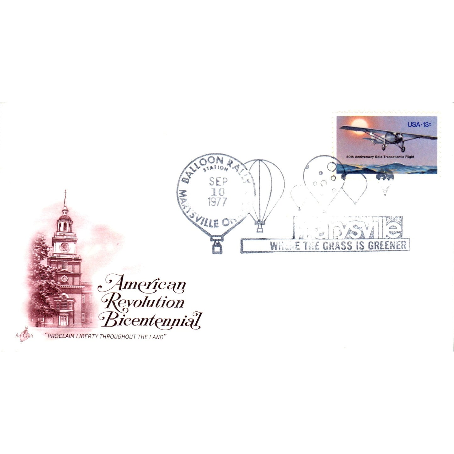 1977 American Revolution Bicentennial Marysville OH Cancel Postal Cover TI5-PC1