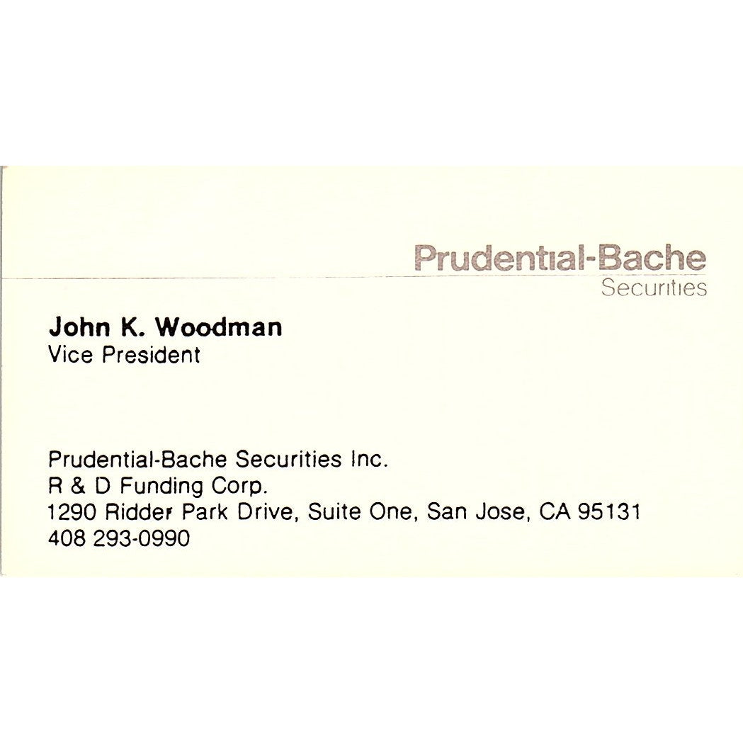 Prudential Bache Securities,  John K. Woodman, San Jose, CA Business Card SF3-B7
