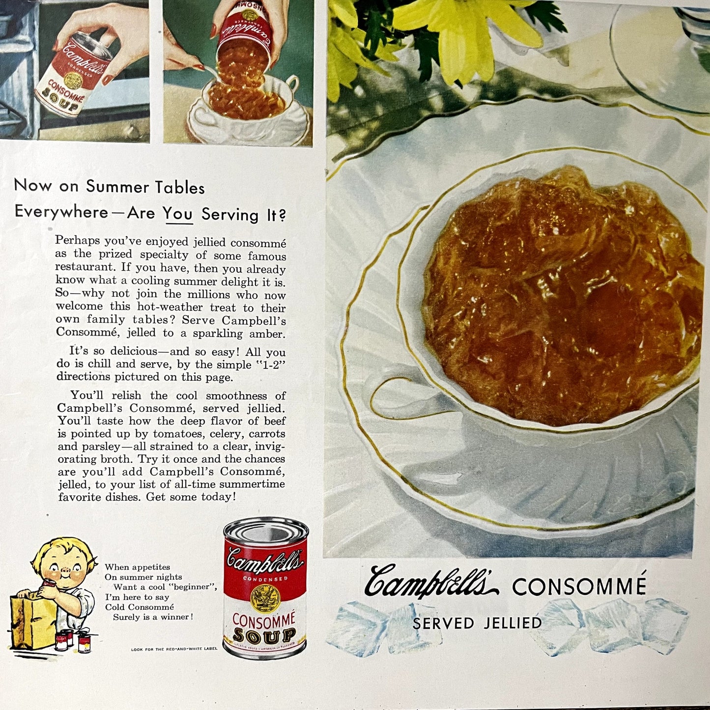 Campbell's Consommé Served Jellied Vintage Magazine Ad 10x13 V11