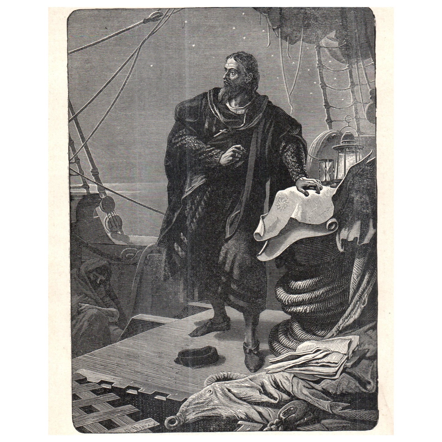 The Night of October 11th 1492 - 1911 Engraving Print AF5-8