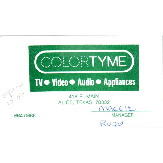 Maggie Rudy Alice Texas ColorTyme Rent to Own Vintage Business Card SD8-B5
