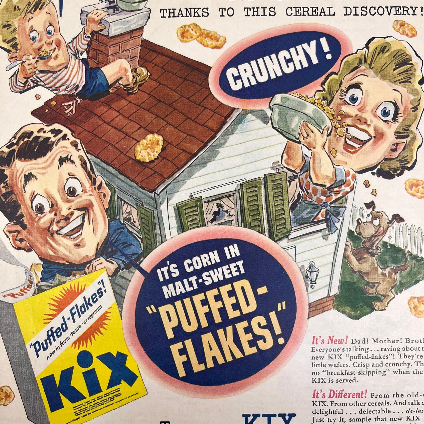 1944 Kix Cereal Puffed-Flakes General Mills 9x12 Magazine Advertisement FL6-6