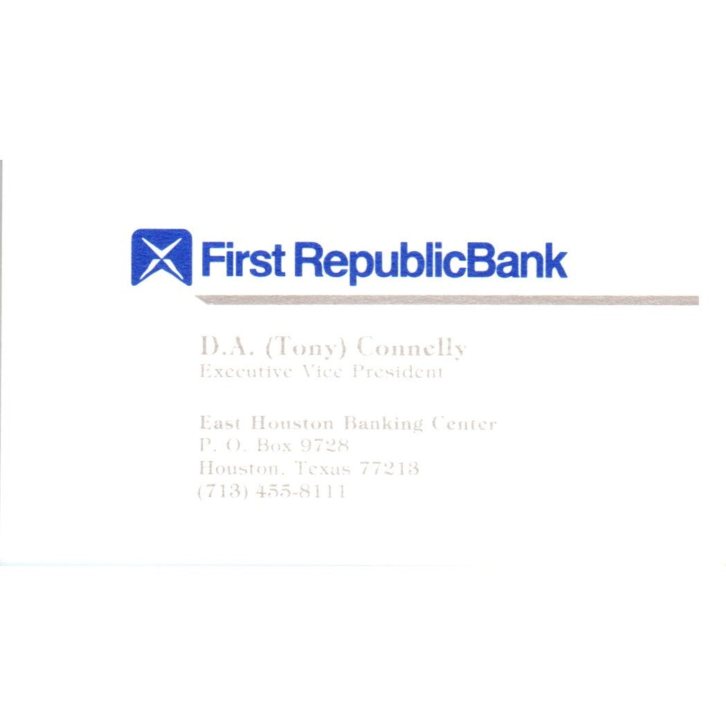 D.A. Tony Connelly First Republic Bank Houston TX Vintage Business Card SE3-B8