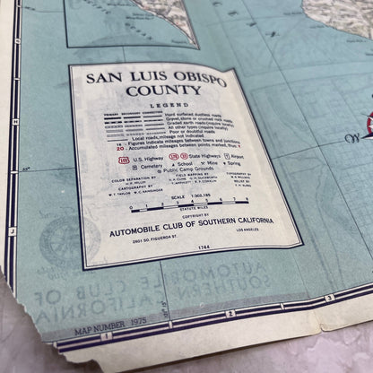 1944 San Luis Obispo County California Fold Out Travel Map TH9-CB