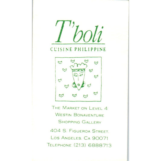 T'boli Cuisine Philippine Los Angeles CA Vintage Business Card SE3-B6