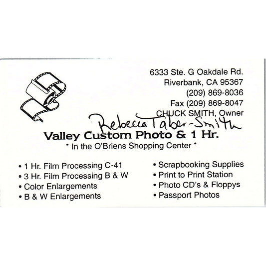 Valley Custom Photo & 1hr Rebecca Taber-Smith Riverbank CA Business Card SC9-B11