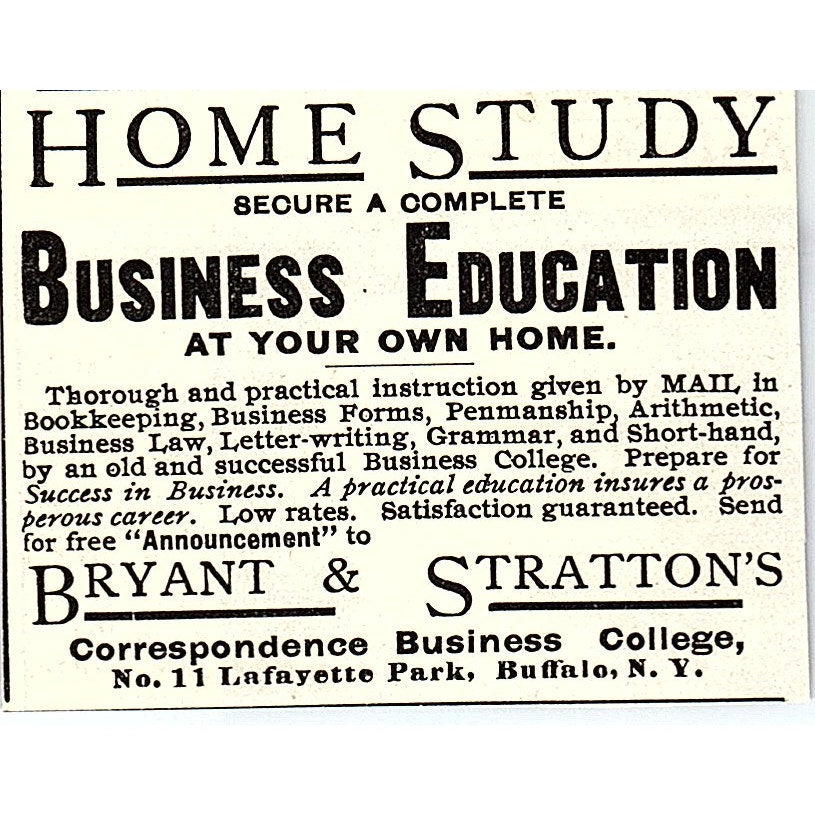Home Study Business Education Bryant & Stratton Buffalo NY 1892 Ad AG2-S26
