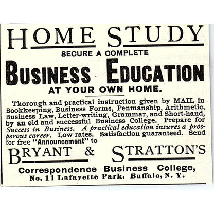Home Study Business Education Bryant & Stratton Buffalo NY 1892 Ad AG2-S26