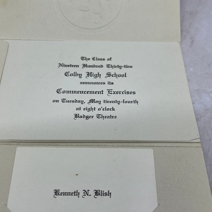 1932 Colby High School Graduation Invitation Badger Theatre Spring Water TG9-E1