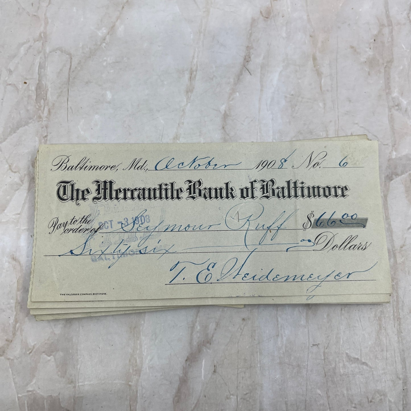 1908-09 Huge Stack of Bank Checks Mercantile Bank of Baltimore H4-6
