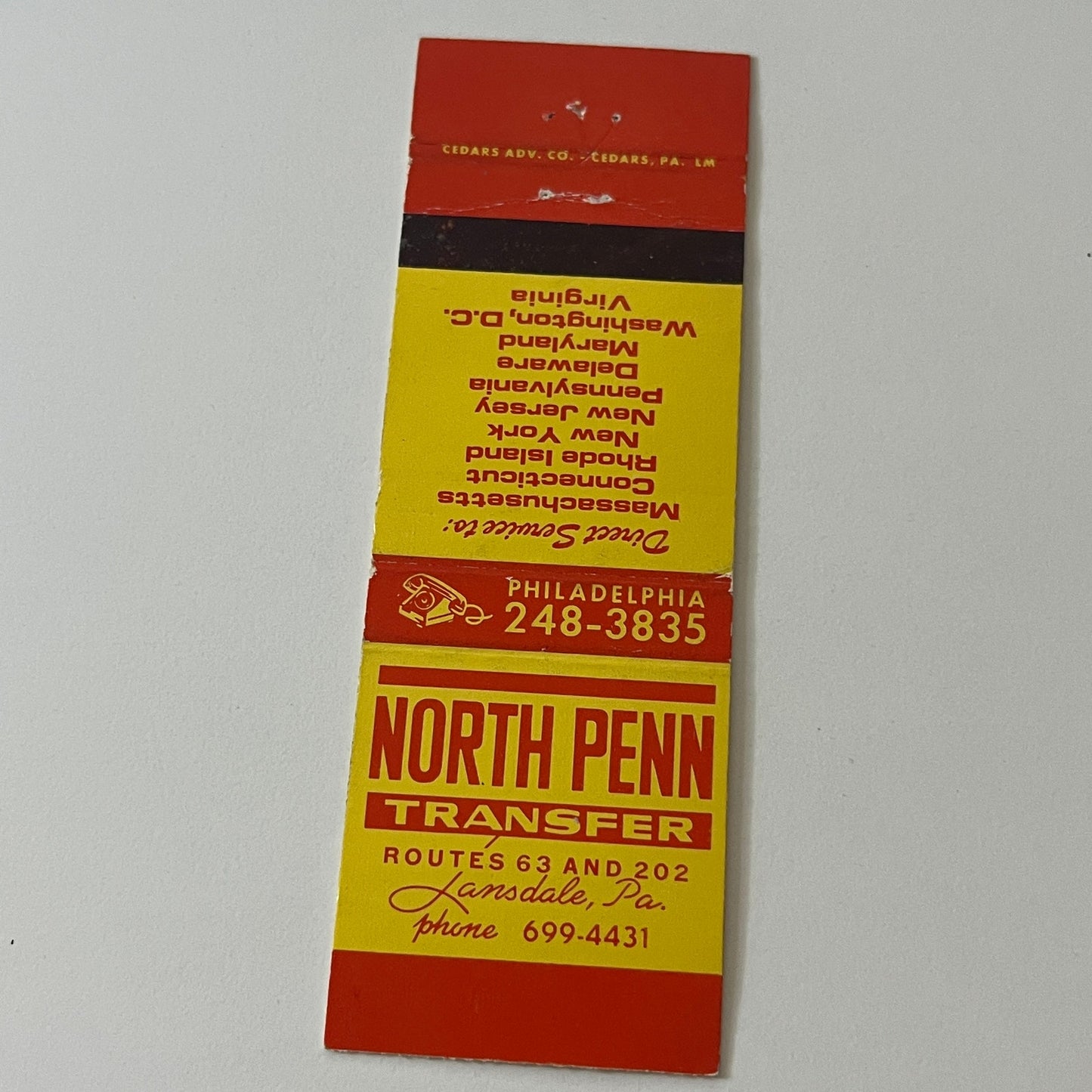 North Penn Transfer Lansdale PA Vintage Matchbook Cover TB6-MB2-5