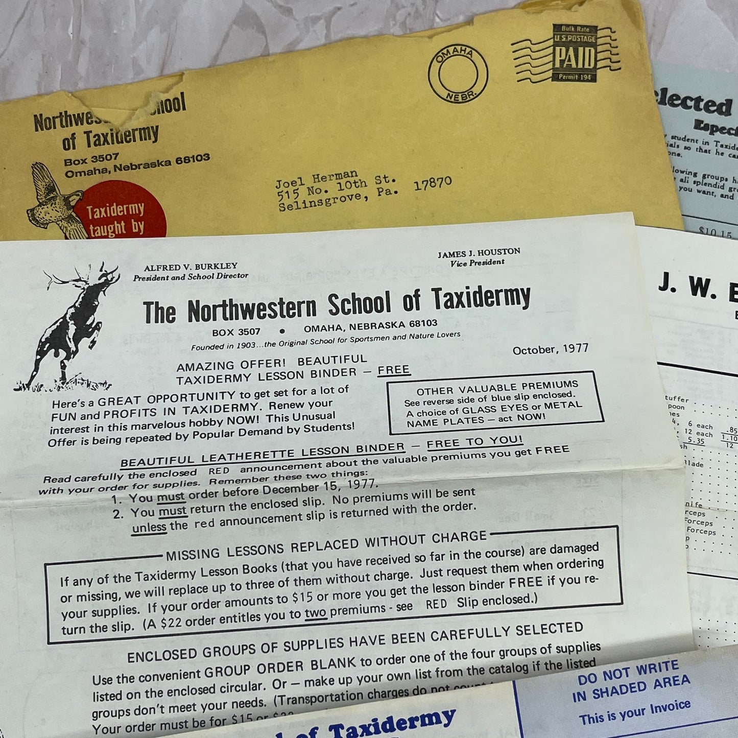 1970s Northwestern School of Taxidermy Omaha Nebraska Ephemera Lot TG8-VW