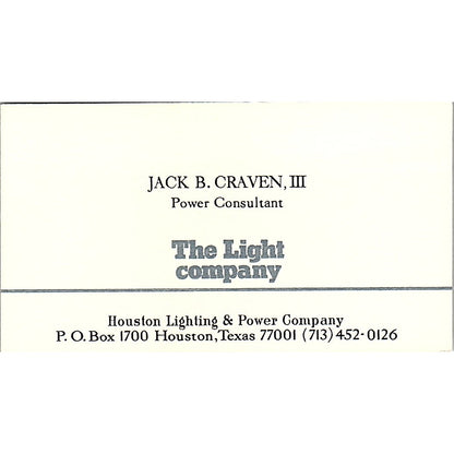 Jack B Craven III The Light Company Houston Vintage Business Card SC9-B13