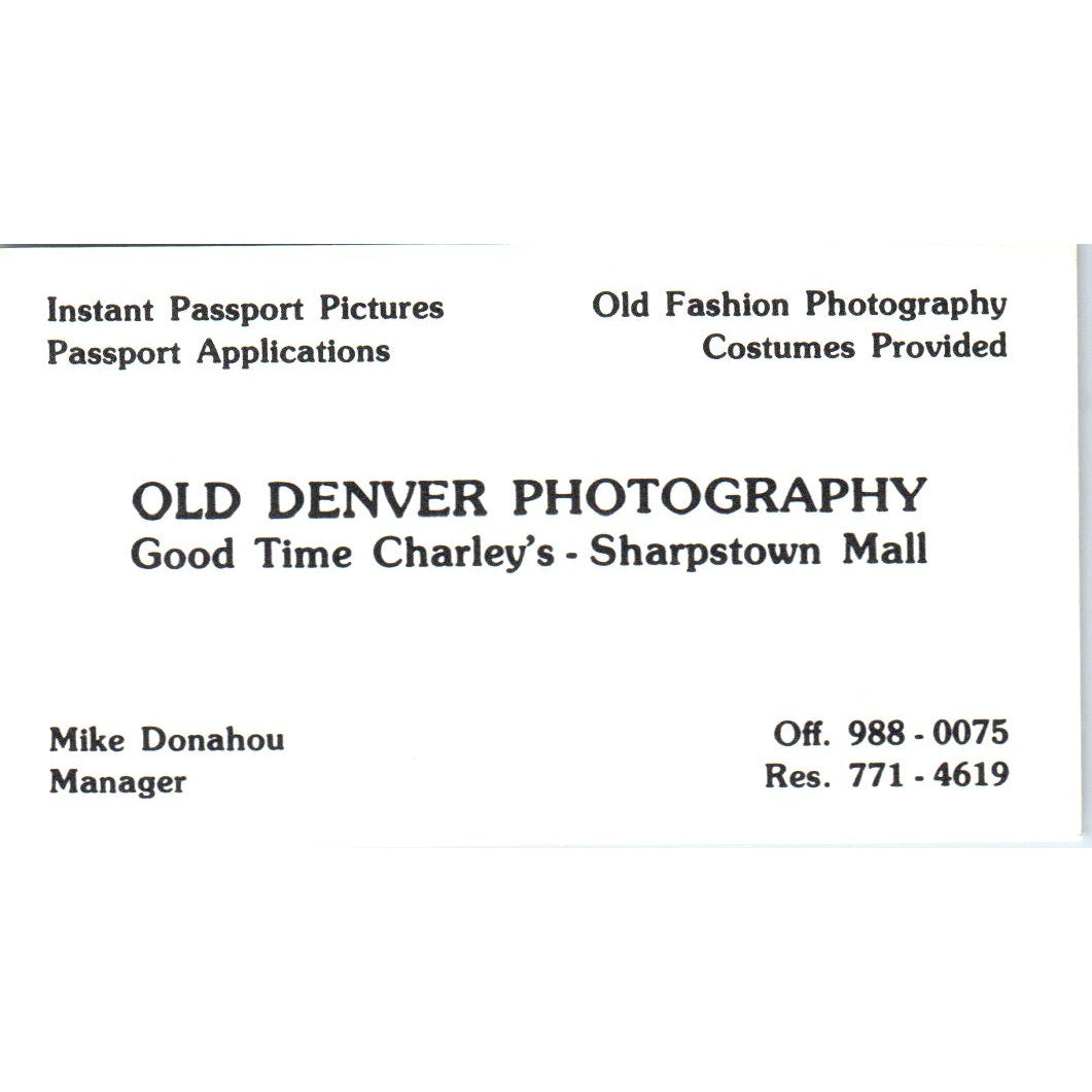 Old Denver Photography Mike Donahou Sharpstown Mall Vtg Business Card SD8-B17